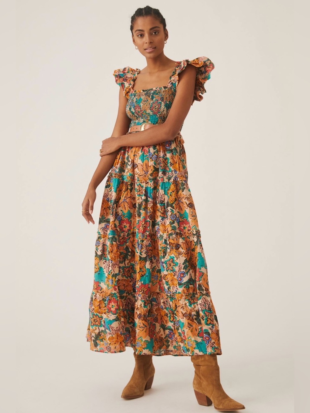 Love The Label Brittany Ruffle-Shoulder Printed
Maxi Dress